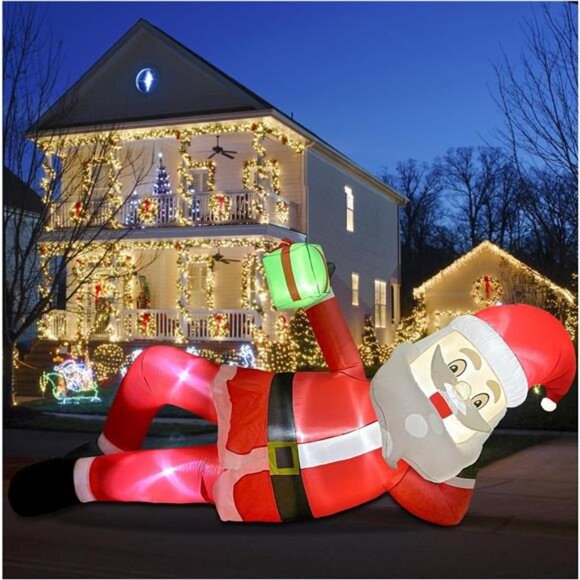 11.8 FT Inflatable Lying Santa Claus Blow Up Giant Outdoor Decoration